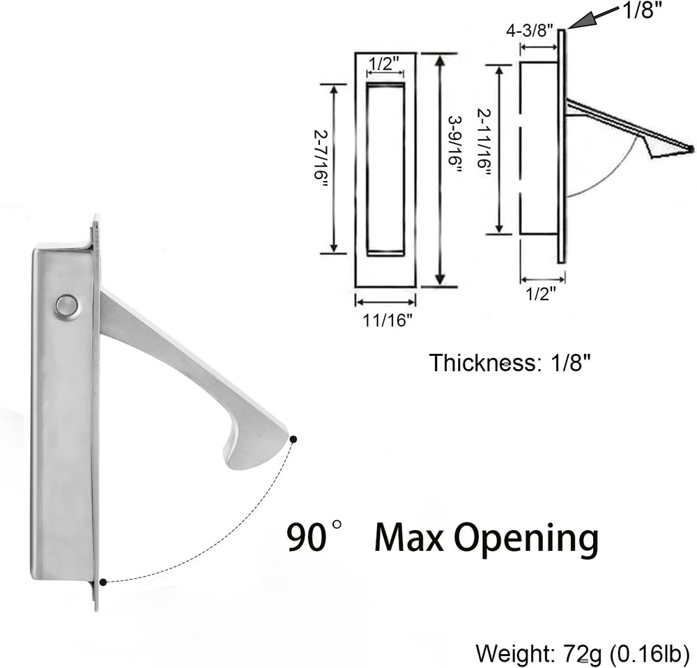Pocket Pull Handle, Edge Pull, Professional Stainless Steel 304, Flush Mount for