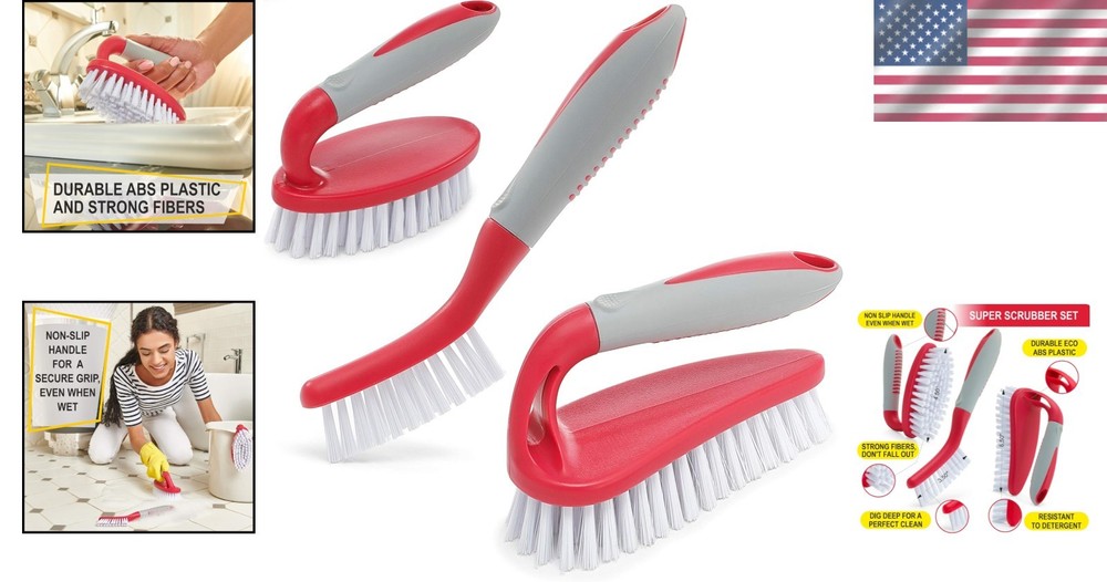 Versatile 3-Piece Scrub Brush Set for Effective Tile, Grout & Shower Maintenance