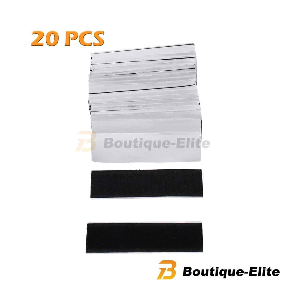 20 Sets Heavy Duty Hook & Loop Adhesive Strips 1.6x10 Black Sticky Back Fastener