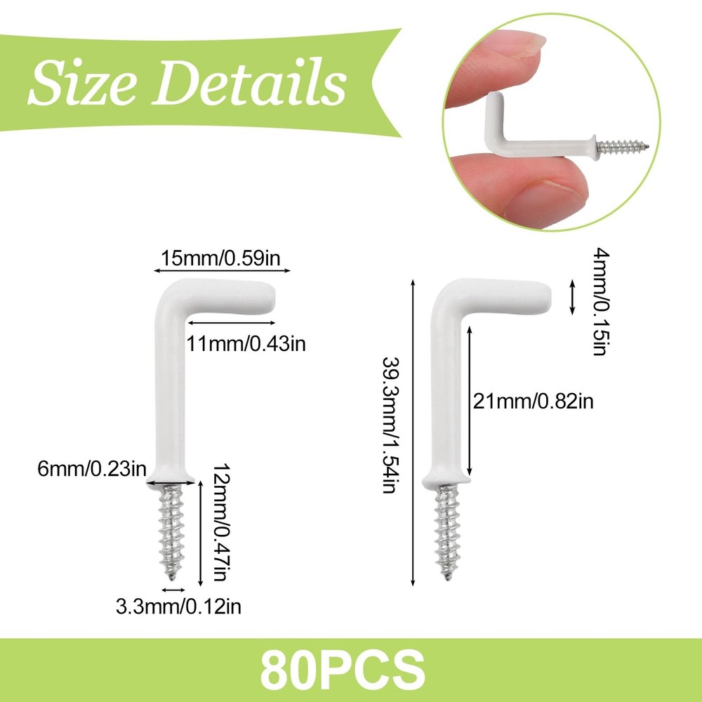 L Shaped Hooks, 80Pcs Plastic-Coated Surface Shouldered Dresser Cup Right Ang...