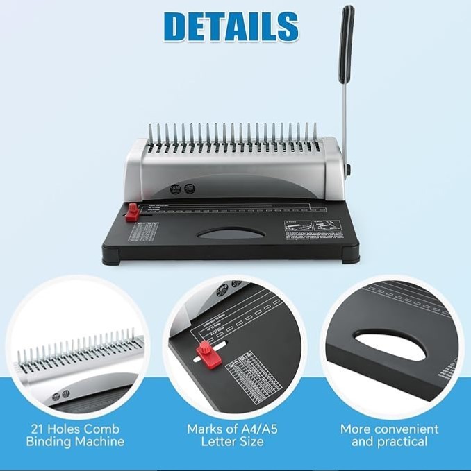 FLK Tech Binding Machine w/Starter Combs Set for A4-21 Hole /450 Sheets Paper