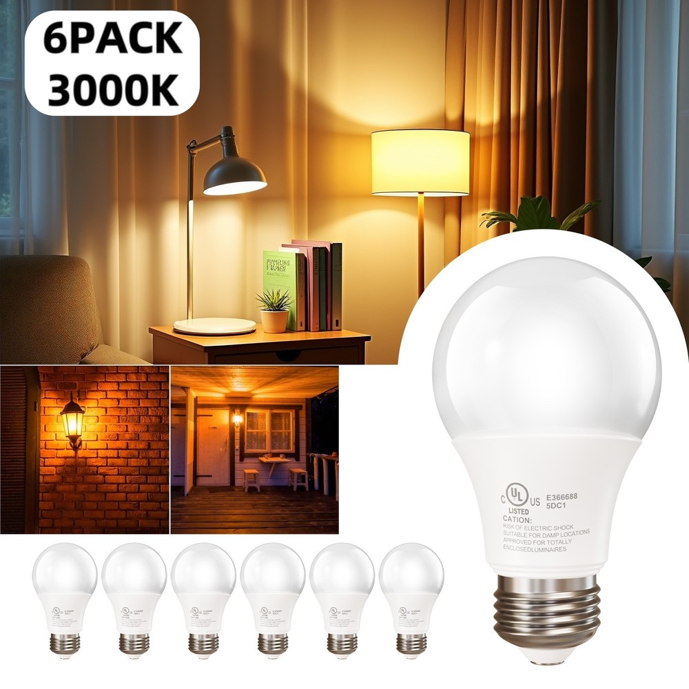 6/12/24Pack A19 LED Light Bulb, Non-Dimmable, 9W Equivalent 60W, 3000K, 760LM