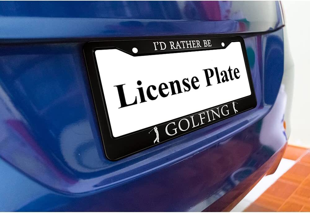 I'D RATHER BE GOLFING BLACK LICENSE PLATE FRAME