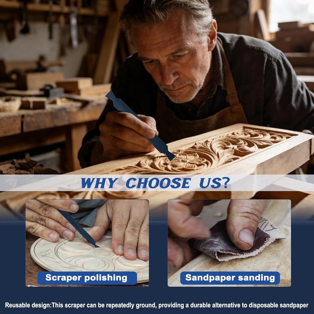15-Piece Multi-Shape Woodworking & Cabinet Scraper Set for Fine Finishing