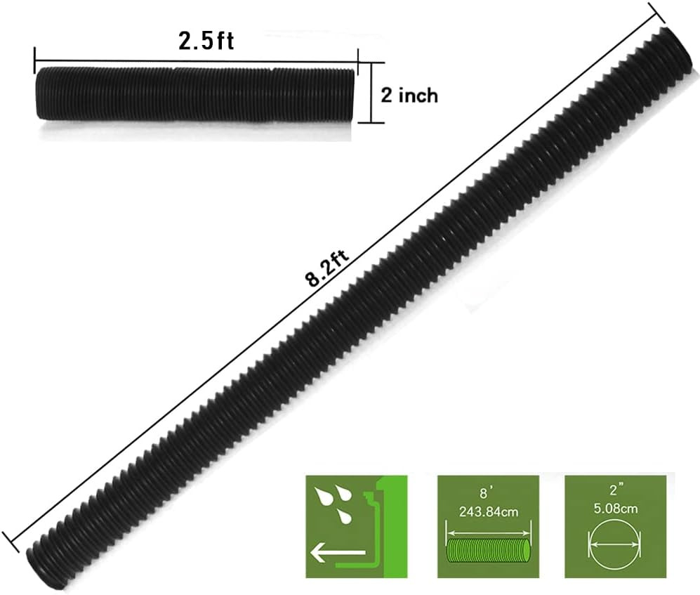 Extra 8 Ft Flexible Pipe with Connector - 2 Inch Diameter Use for Catch Basi...