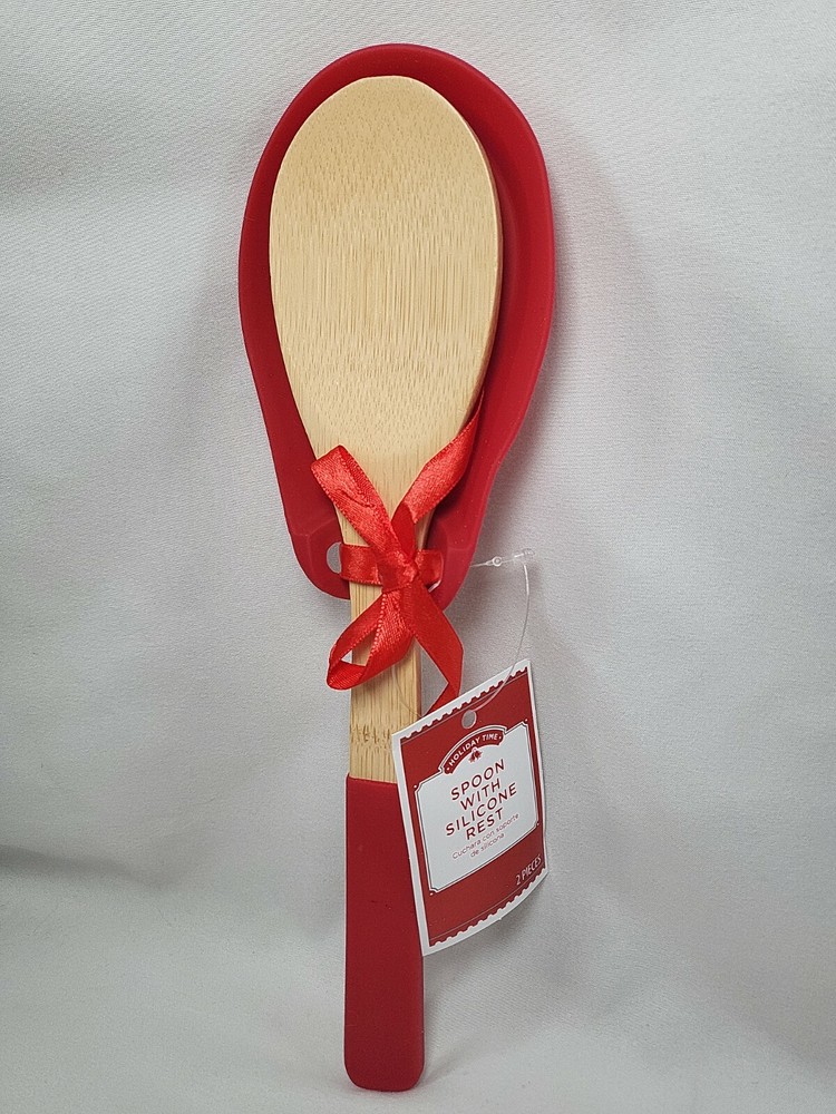 Holiday Time Red Spoon with Silicone Rest & silicone handle