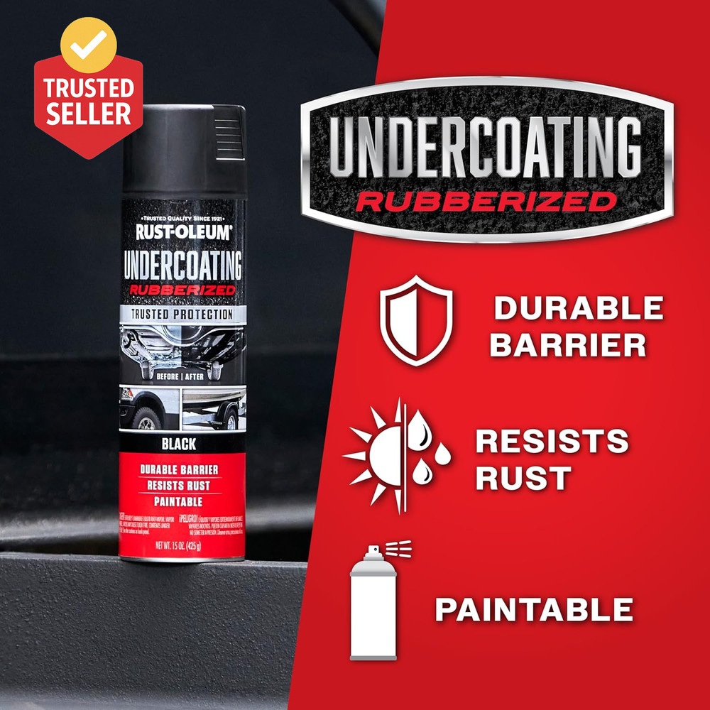 248657-6PK Stops Rust Undercoating Spray, 15 Oz, Rubberized Black, 6 Pack