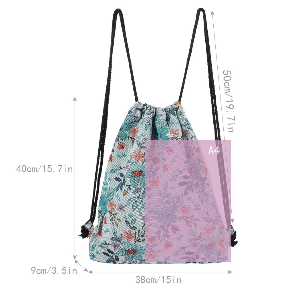 Van Caro Bohemian Drawstring Backpack Light Cinch Bag Gym Sack String Bag