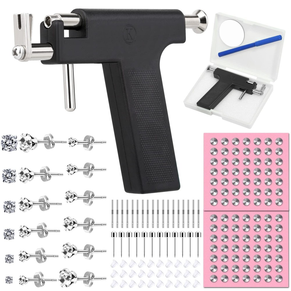 Professional Ear Piercing Gun Kit, Reusable with Stainless Black