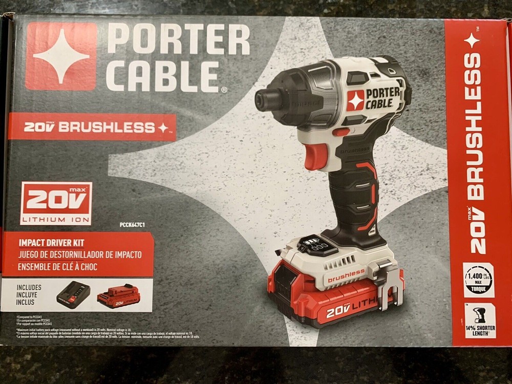Porter Cable PCCK647C1 20V Max Lithium-Ion Brushless Impact Driver Kit & 1 Bat