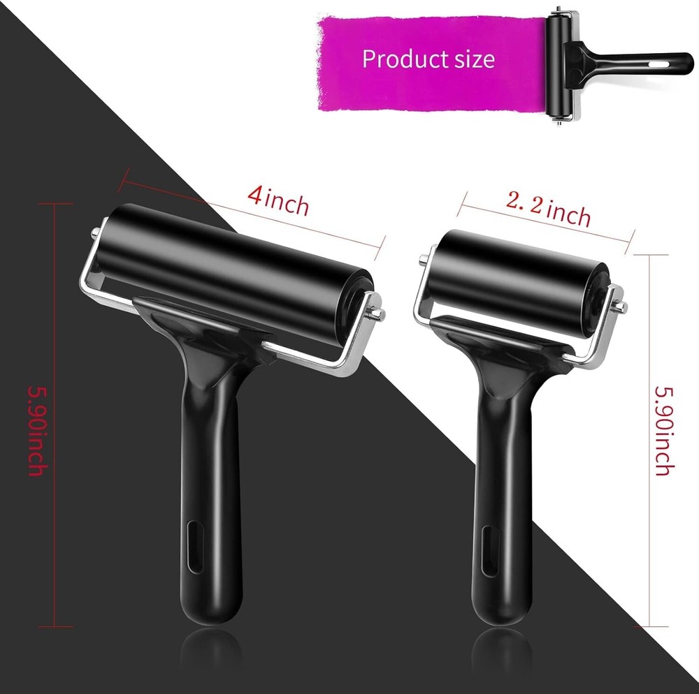 Hard Rubber Brayer Rollers for Printmaking - 4" & 2.2" Lightweight Set