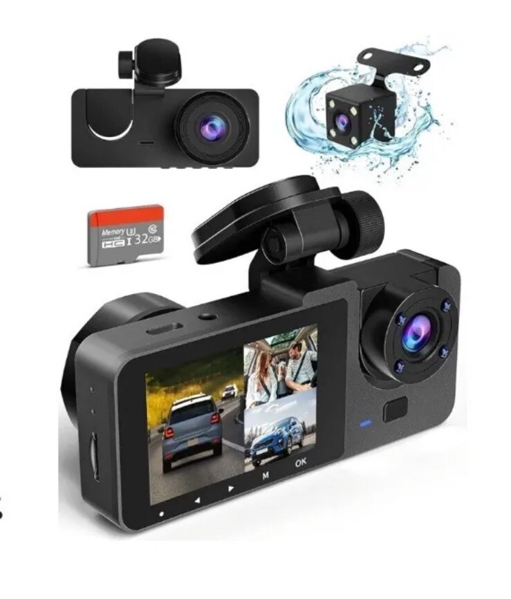 Prilotte 3 Channel Dash Cam Front and Rear & Inside Cams 1080P