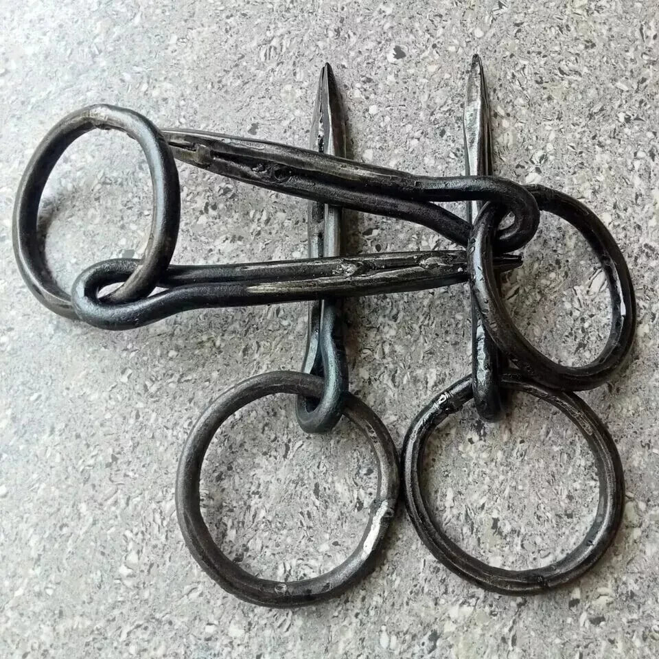 Antique Wrought Iron Ring on Pin, Tethering Game Hook Blacksmith Hardware 4 Unit