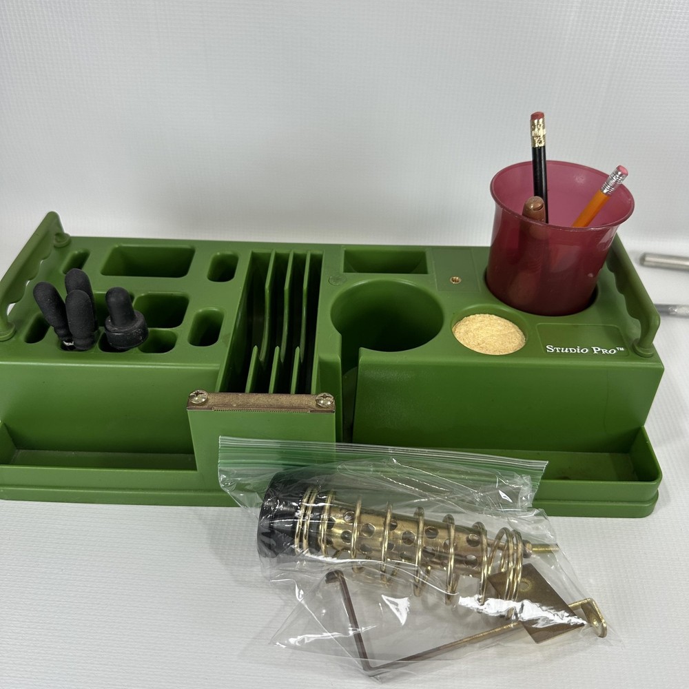 Studio Pro Green Stained Glass Tool Organizer Caddy Lot Tools Soldering