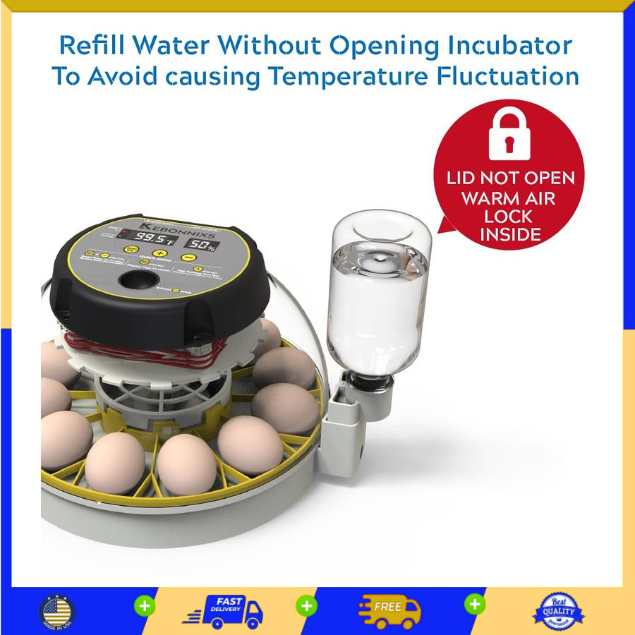 12 Egg Incubator with Humidity Display, Egg Candler, Automatic Egg Turner, for H