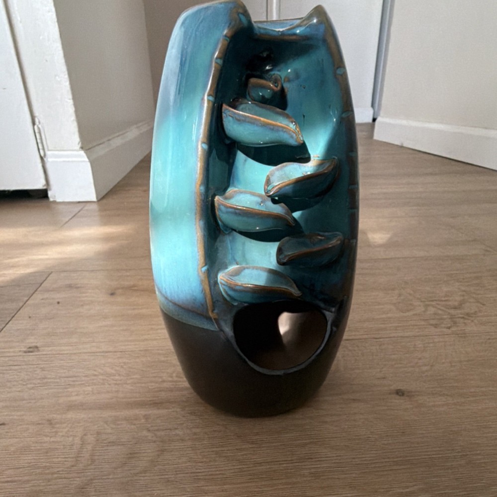 Ceramic Backflow Incense Burner Blue Green Waterfall Design