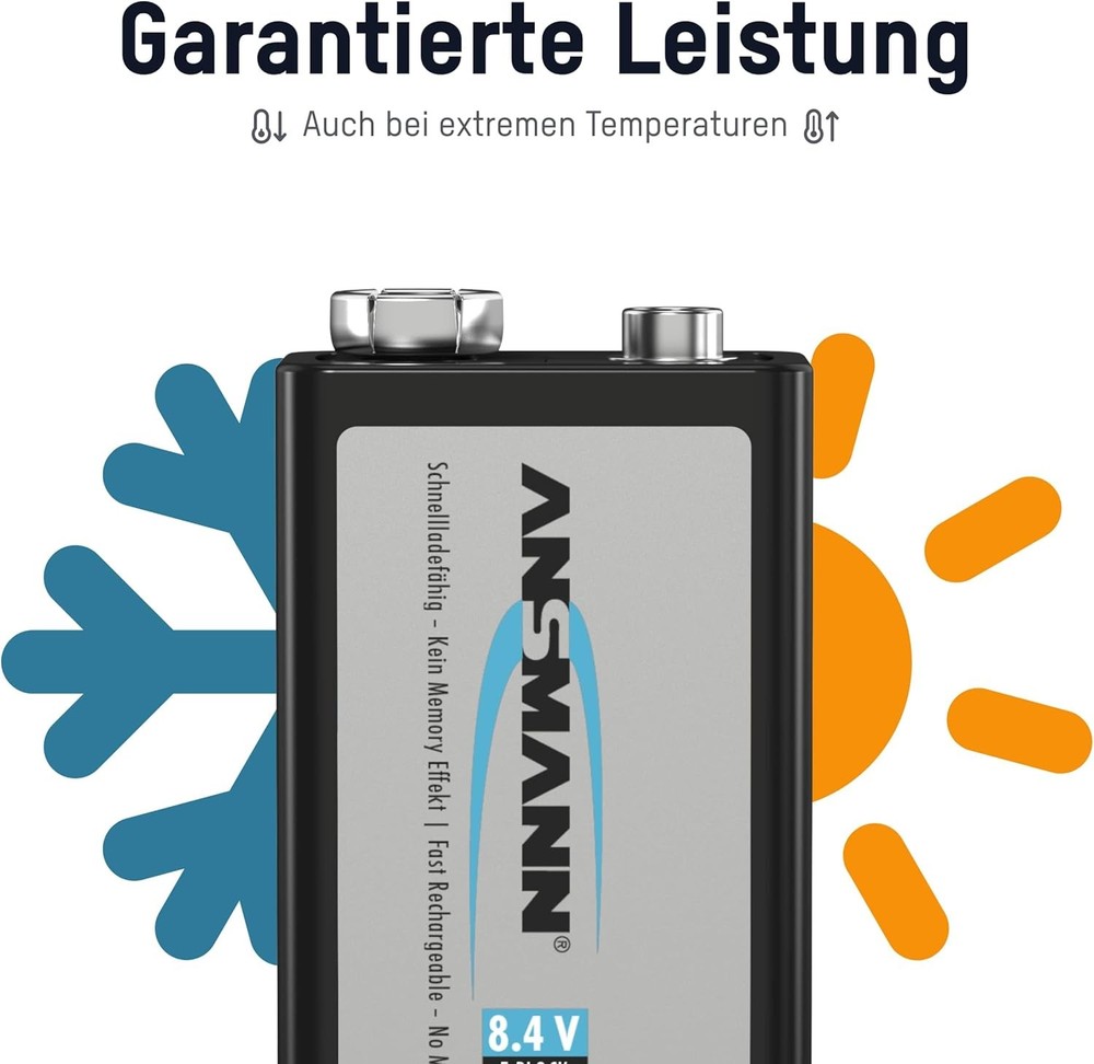 Ansmann 9V 300 mah Rechargeable Batteries