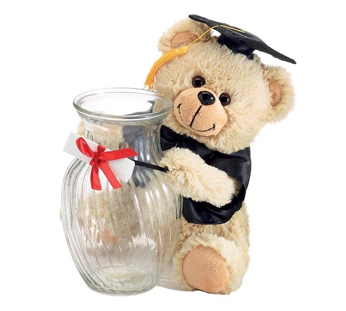 11" GRADUATION BEAR VASE HUGGER