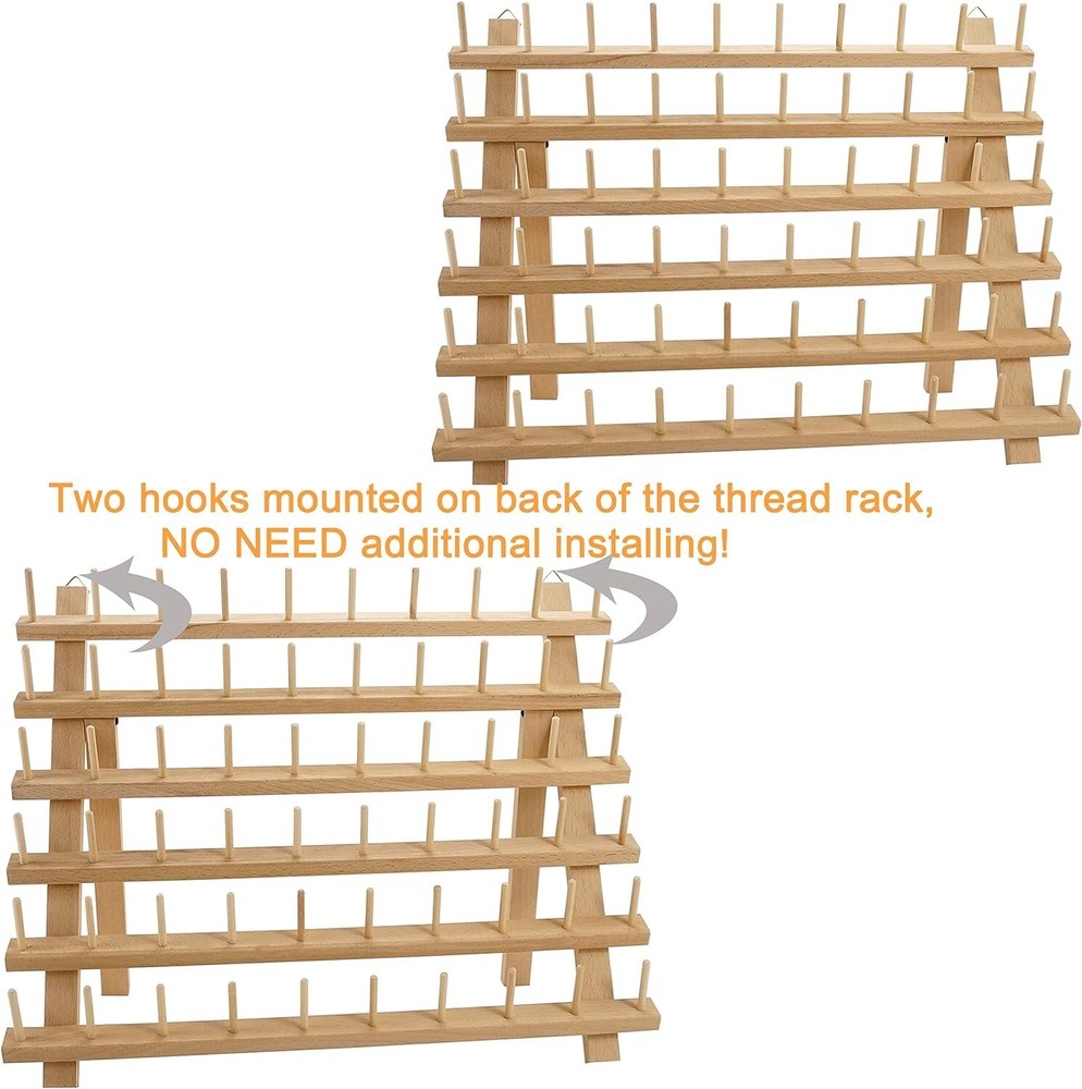 Spools Wooden Thread Rack/Thread Holder Organizer with Hanging Hooks 2X60
