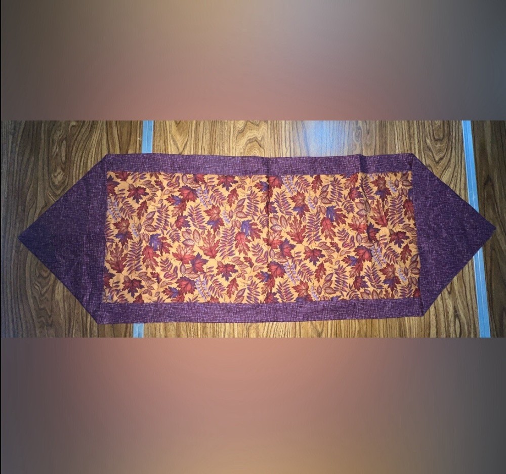 Handmade Table Runner Fall Leaves & Purple - 14" X 42"