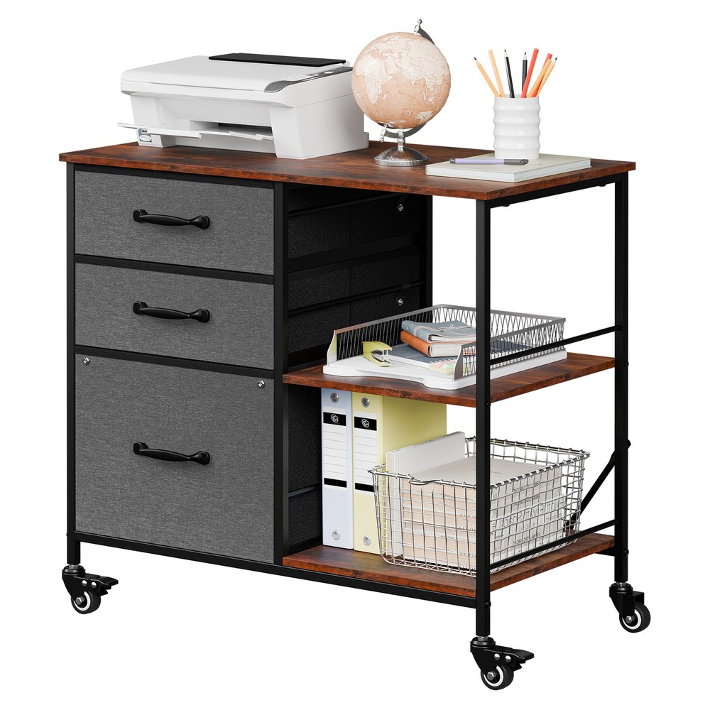 3 Drawer Mobile File Cabinet Rolling Printer Stand w/ Storage Shelf Dark Gray