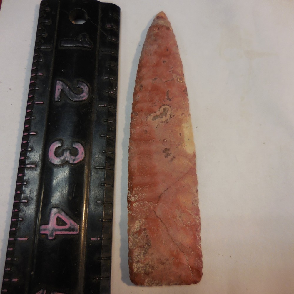 RED JASPER AGATE BASIN POINT--CLASSIC FORM AND FLAKING