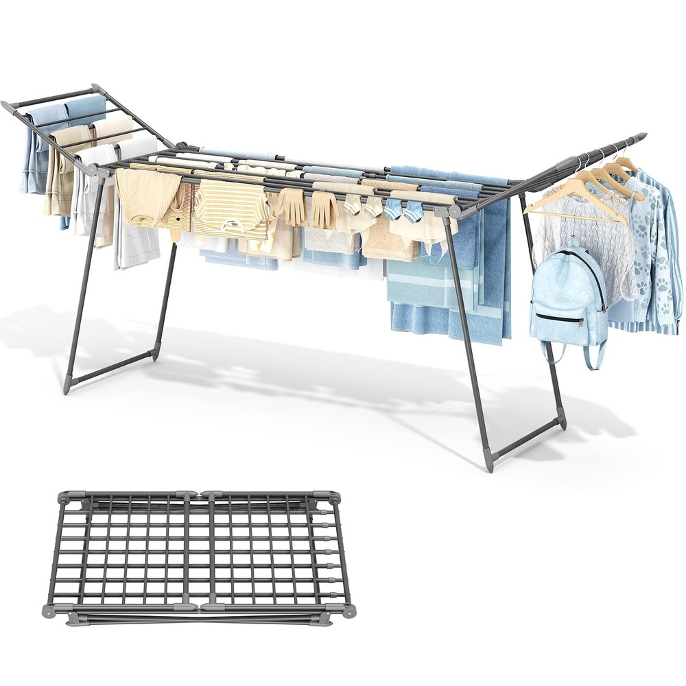 Clothes Drying Rack Foldable, Large Drying Rack Clothing Retractable, Metal C...