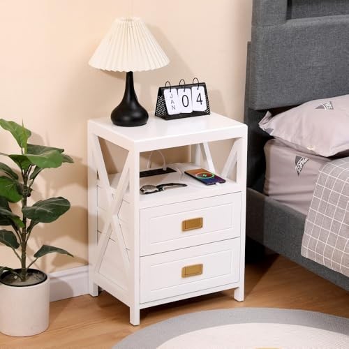 Assembled Nightstand with Charging Station, No Assembly Required End White