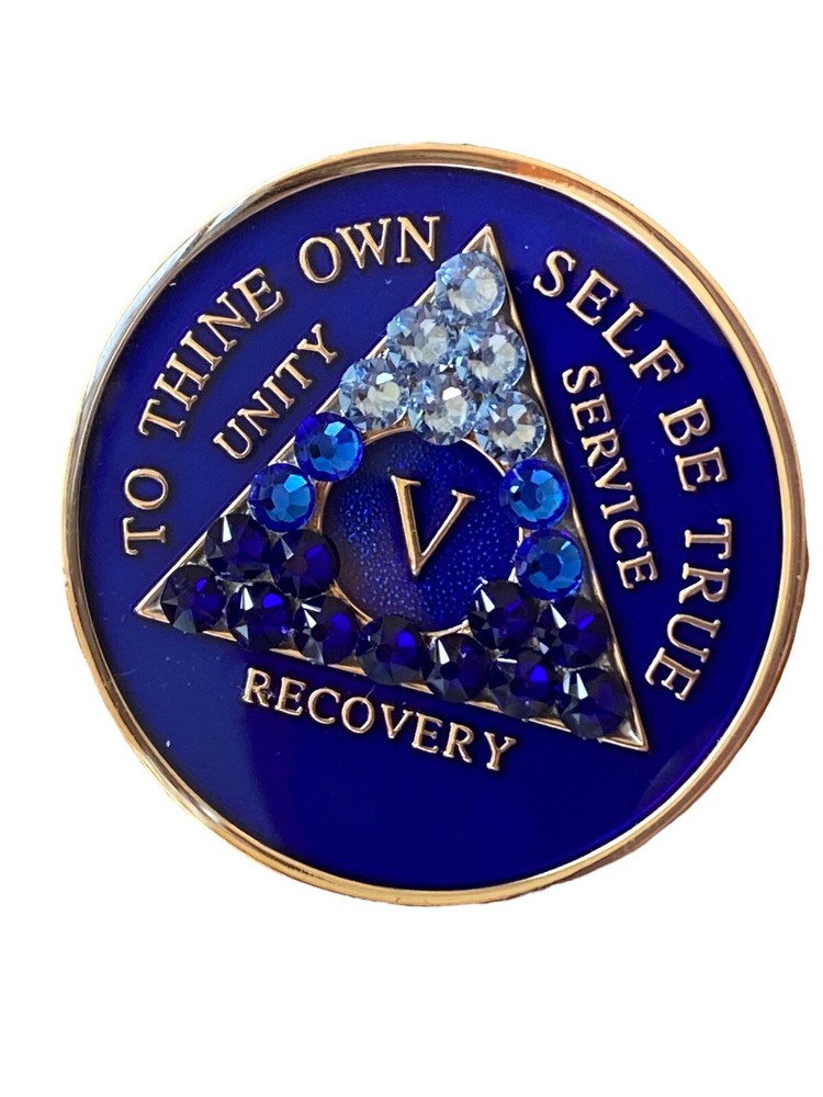 5 Year AA Medallion Blue Transition Crystal Sobriety Chip