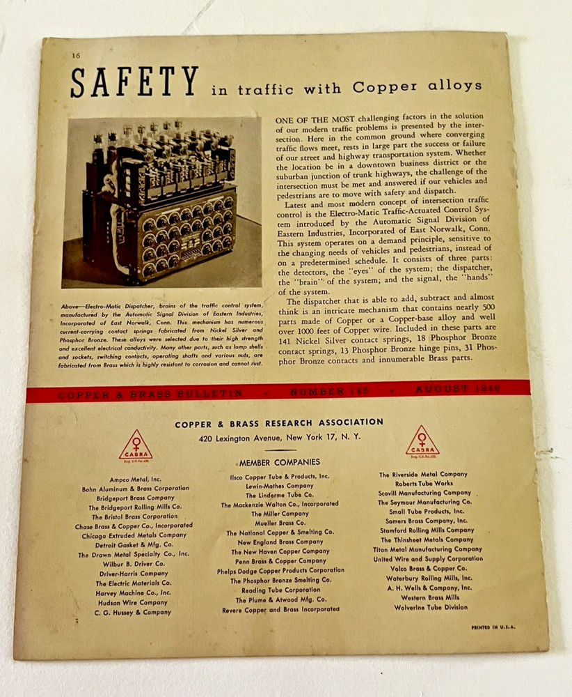 1948 'Bulletin "COPPER & BRASS Research Association" Switch Board Comminications