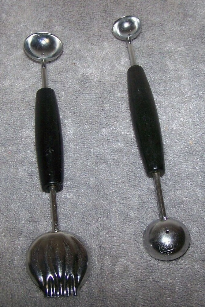 Melon Ball Scoops Ekco Vintage Double Sided Black Handle Pair