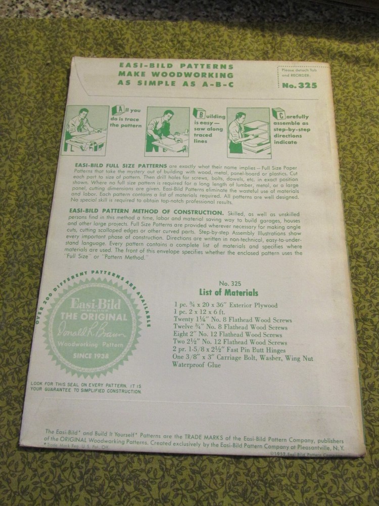 Easi-Bild Build It Yourself PATTERN COMPLETE NO. Store easy Lawn Bench
