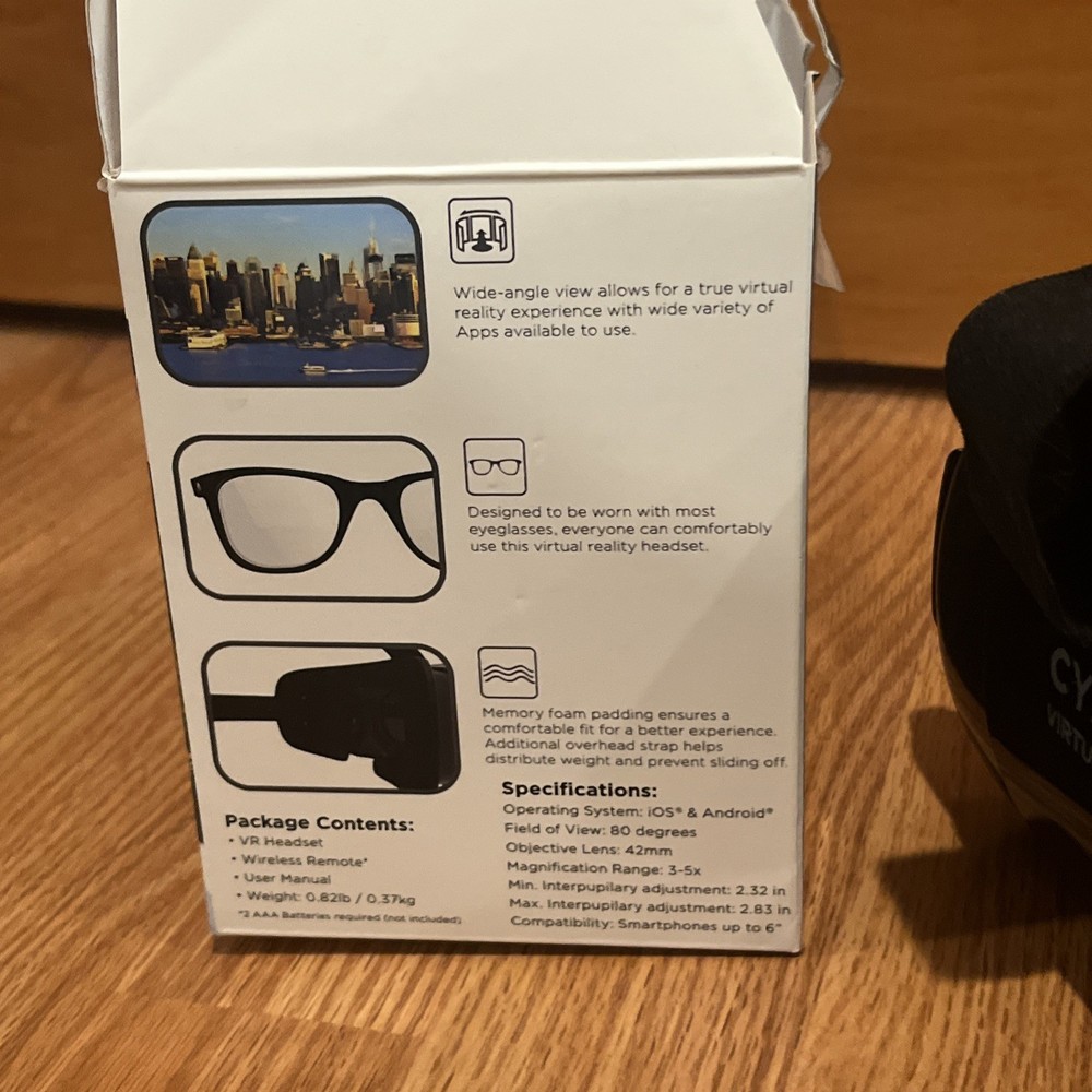 Cynoculars Virtual Reality 3D Headset Wireless - Gaming Remote Compatible