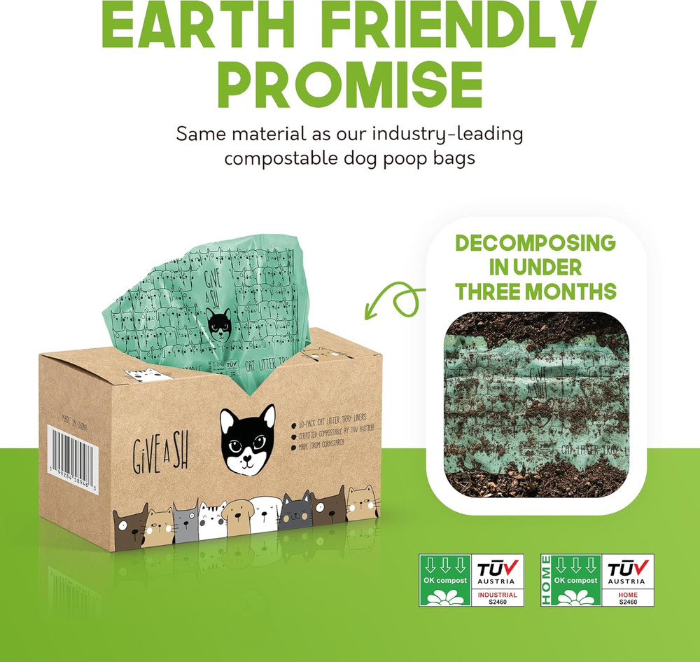 Home Compostable Cat Litter Box Liners, Jumbo XL 36” x 19” Drawstring - Extra Th