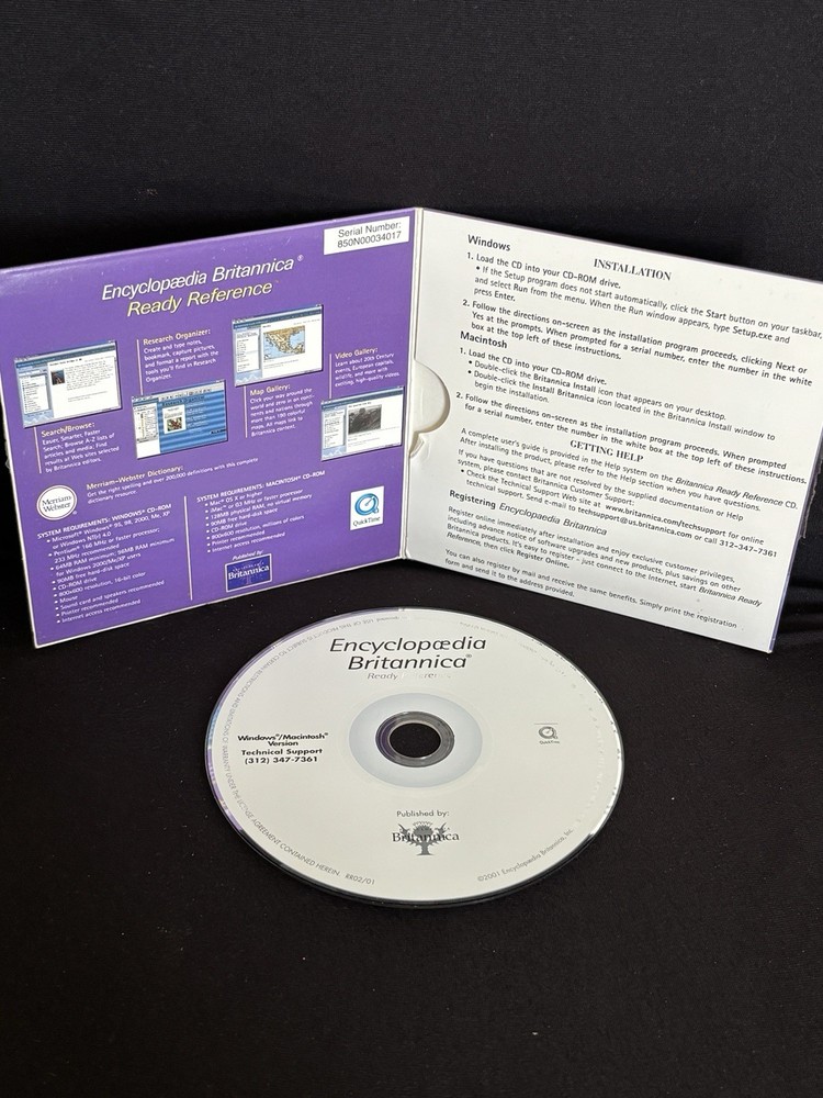 Encyclopaedia Britannica Ready Reference PC Mac CD ROM VTG 2002 Cardboard Case