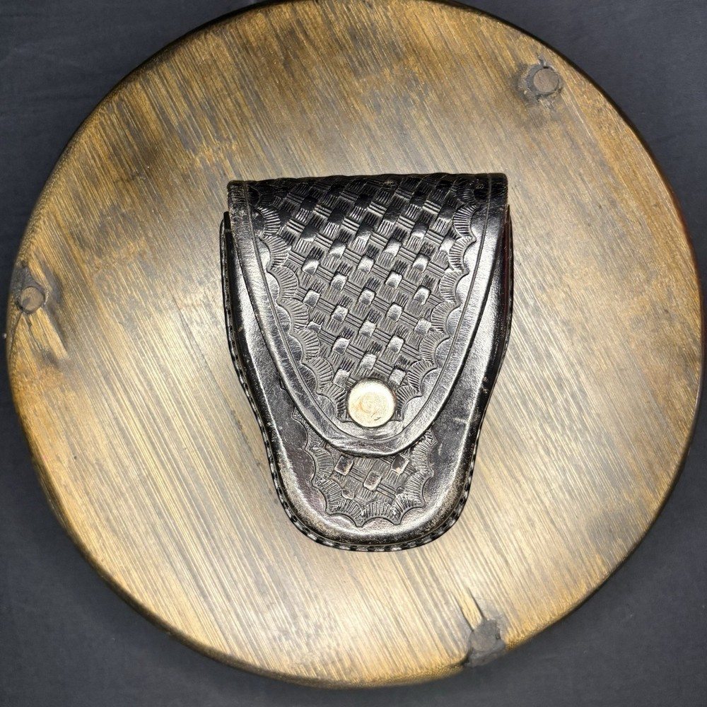 JS Leather Basket Weave Handcuff Case Law Enforcement