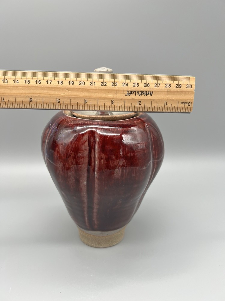 Studio Art Pottery Ginger Pot With Lid Stoneware Handmade Glazed Reddish Signed