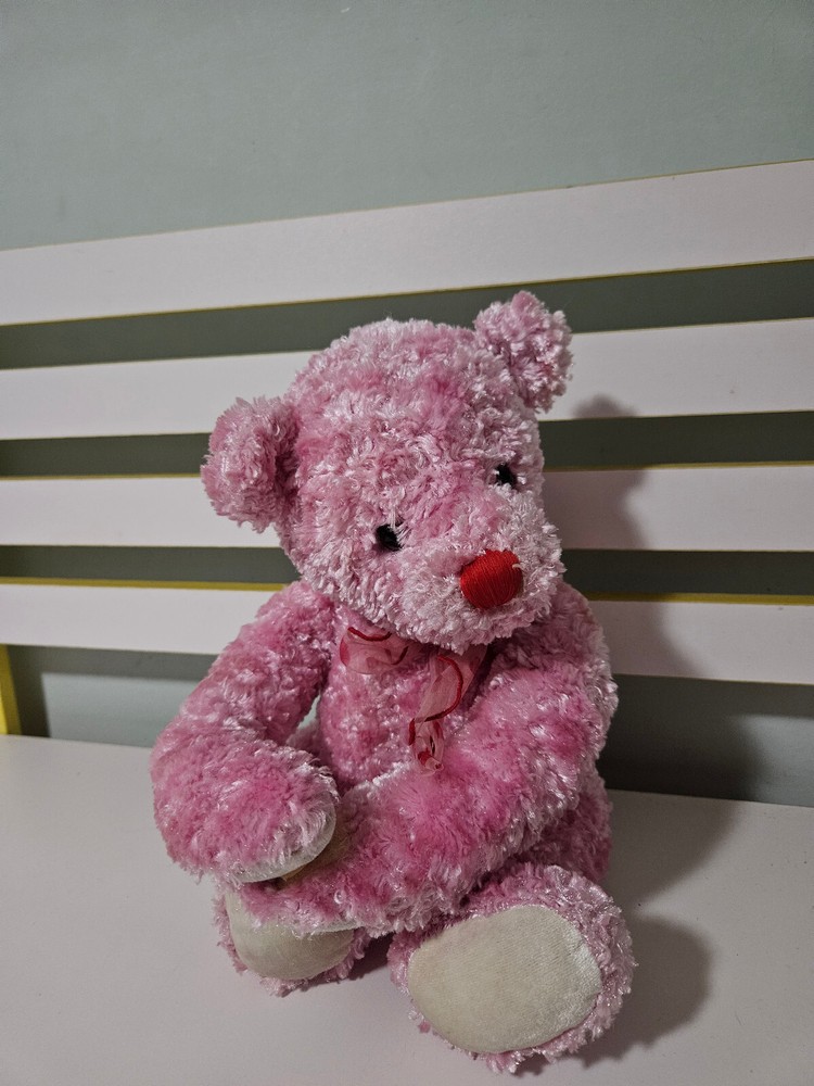 DAN DEE TEDDY BEAR PINK HOOK N LOOP ON HANDS RED NOSE SHINY MATERIAL 24CM