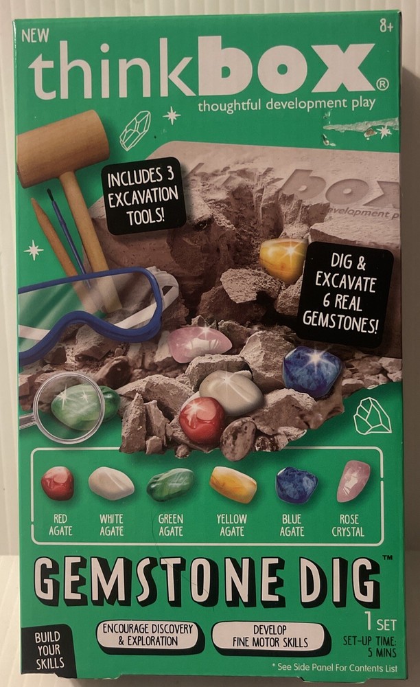 THINK BOX GEMSTONE DIG ~ 3 EXCAVATION TOOLS ~ 6 REAL GEMSTONES