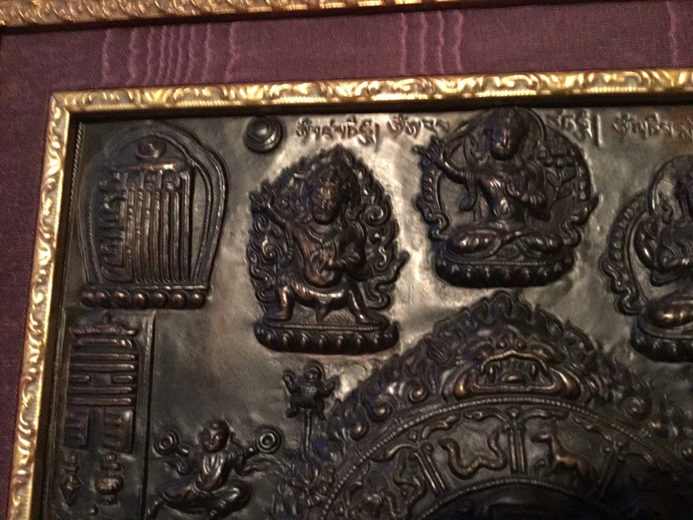 AUTHENTIC RARE 19THCENTURY -TIBET- COPPER MANDALA PLATE PLAQUE PANEL COOL!
