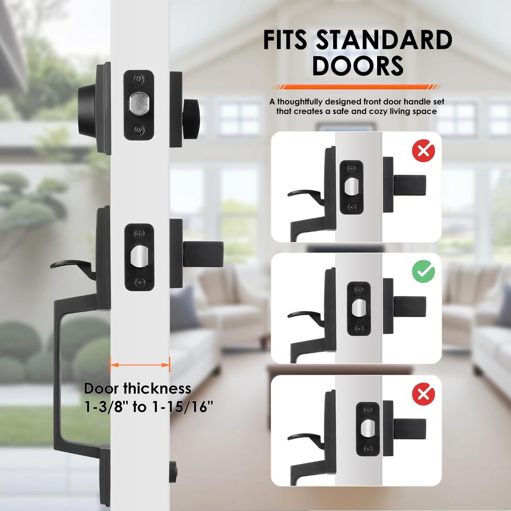 Haidms Black Front Door Handle Square with Deadbolt, Matte