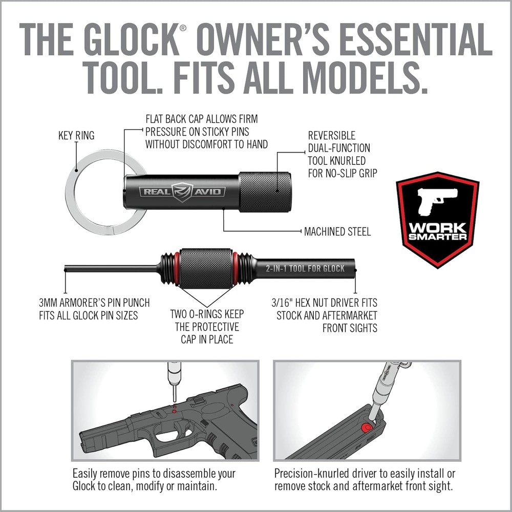 Real Avid Glock Armorer Tool Kit – 2 in 1 Multitool with Sight Tool Punch Tool