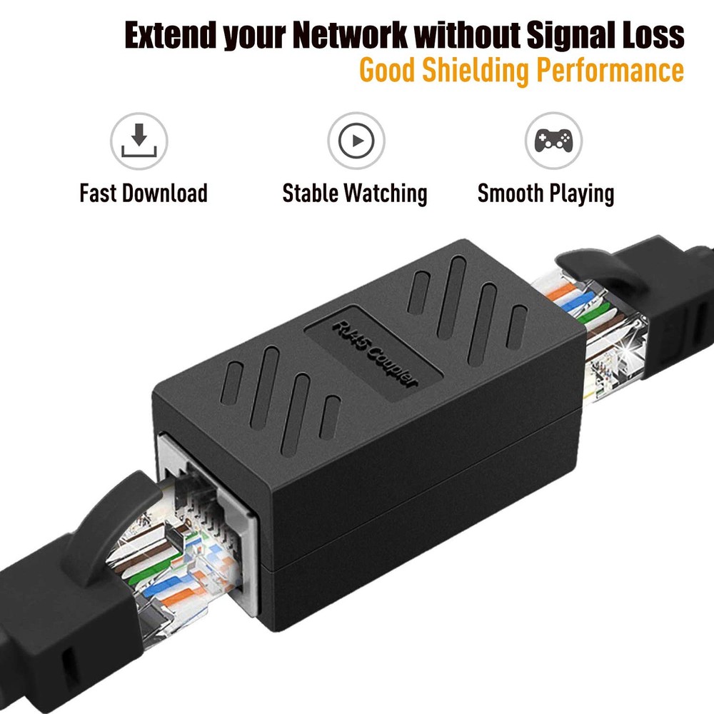 RJ45 Coupler 2 Pack Ethernet Cable Extender Inline LAN Connector Female Black