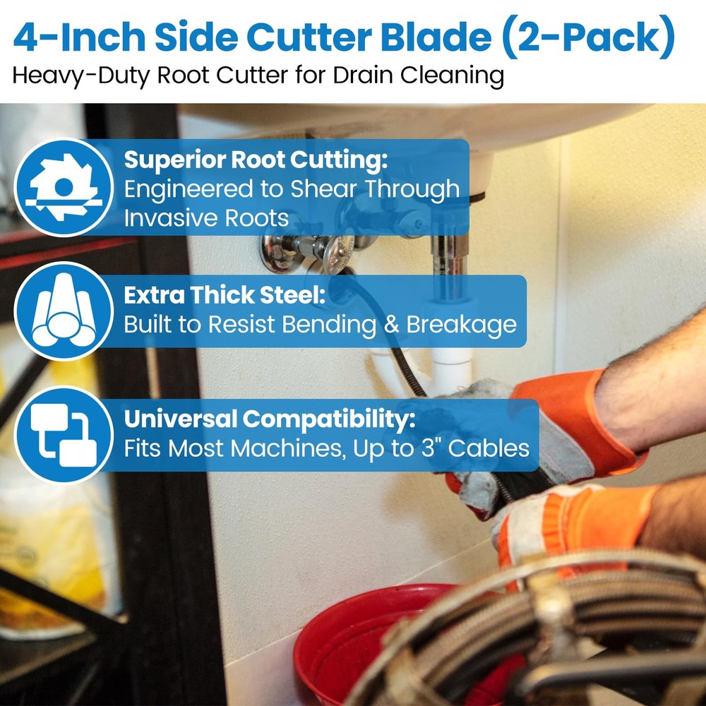 Side Drain Cutter Blade 4SCB, Root Cutter for Drain Cleaning, 4 in -2Pcs
