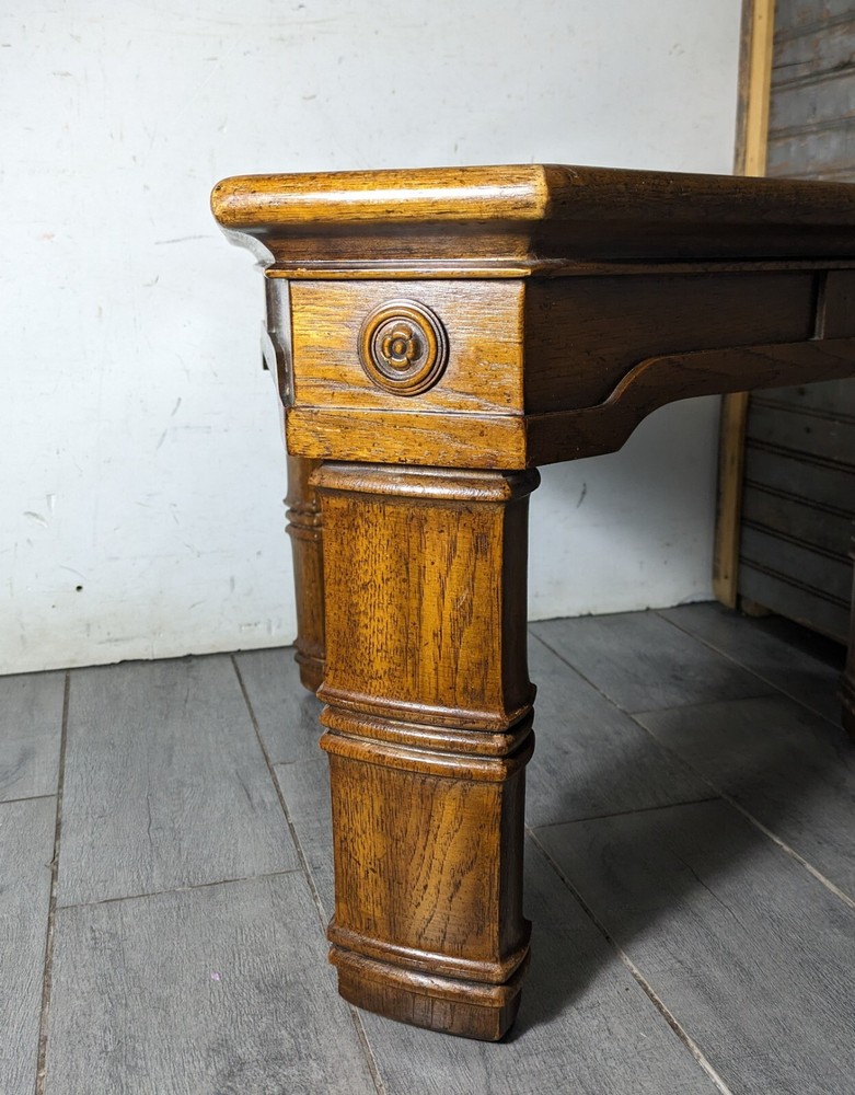 Vintage Rustic Carved Oak Wood Triangular Side Table Spanish Colonial Style