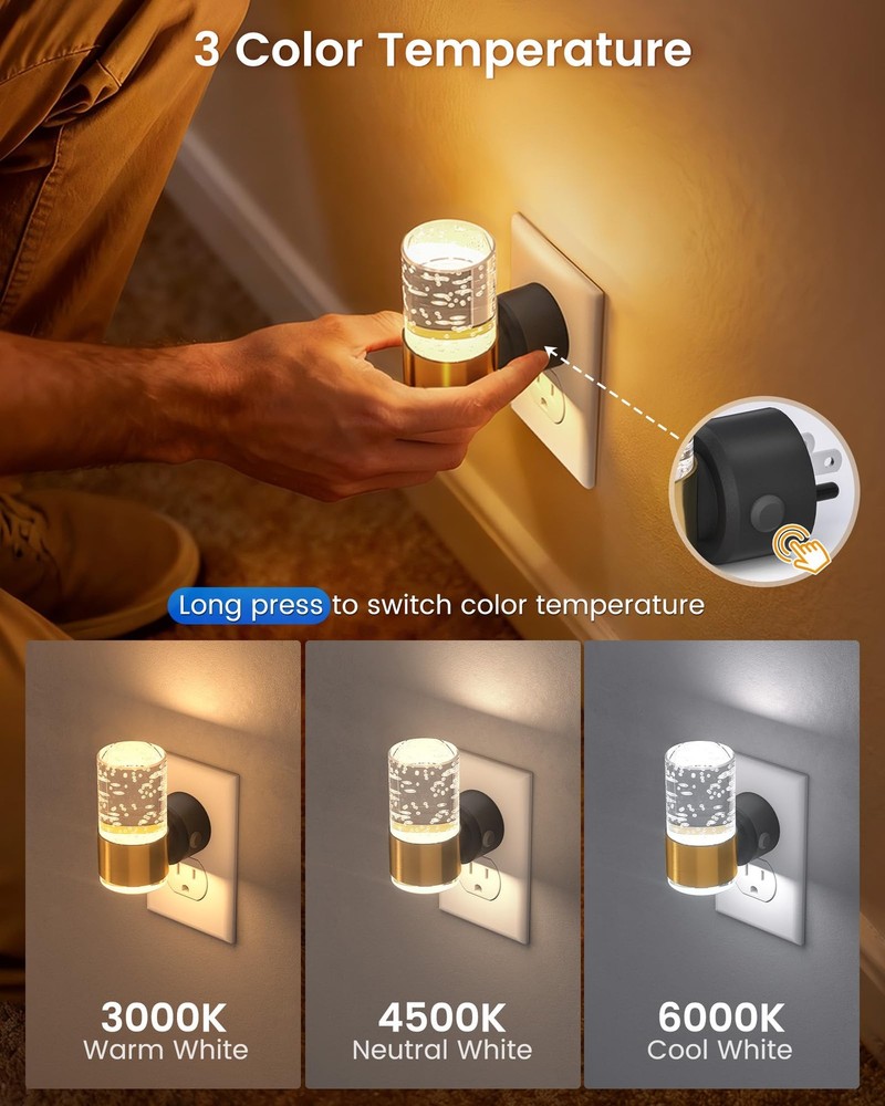 Night Light Plug into Wall, Dimmable Nights Lights with 3 CCT & 5 Brightness ...