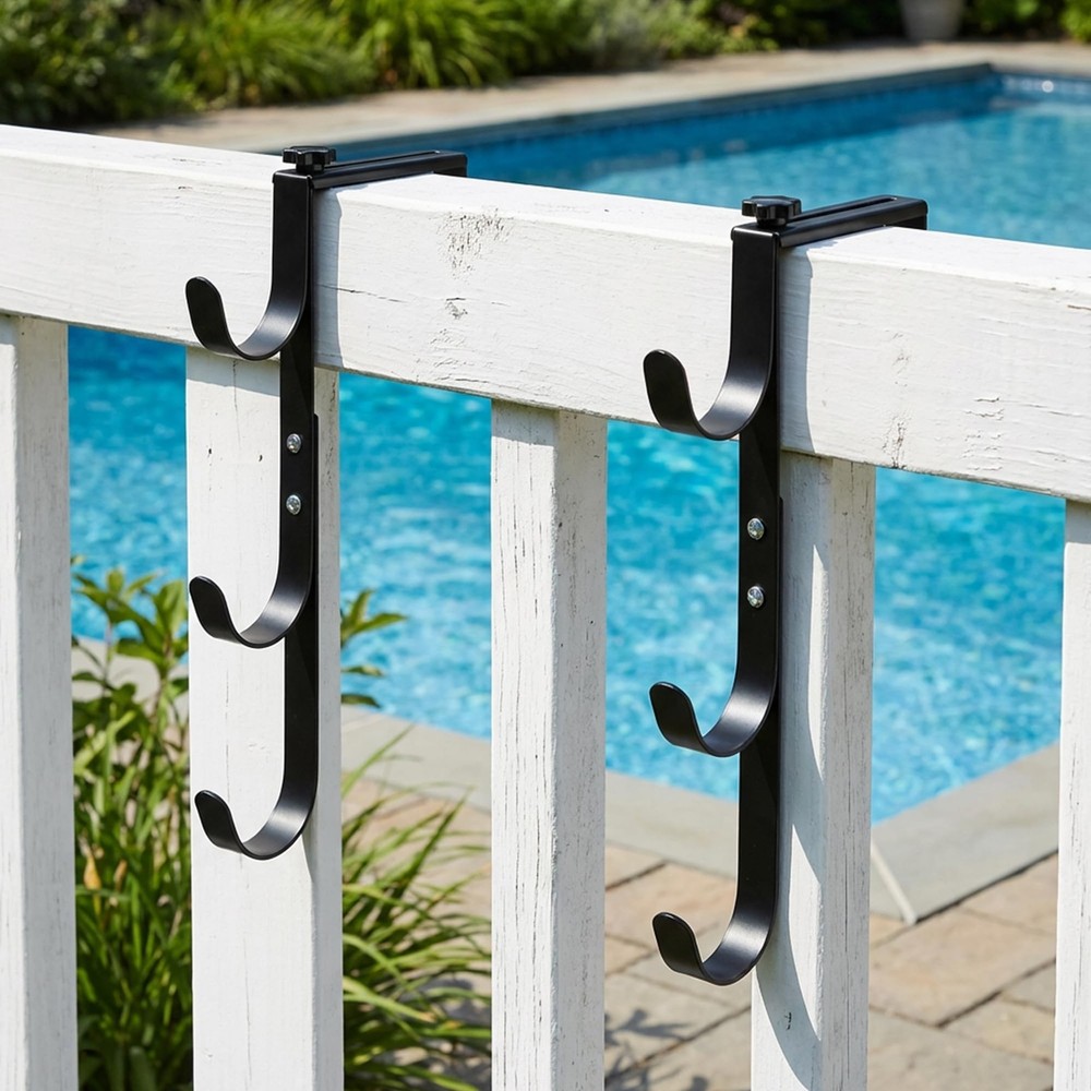 2 Pcs Three-layer Pool Fence Hooks for Pool Equipment, Adjustable Pool Pole H...