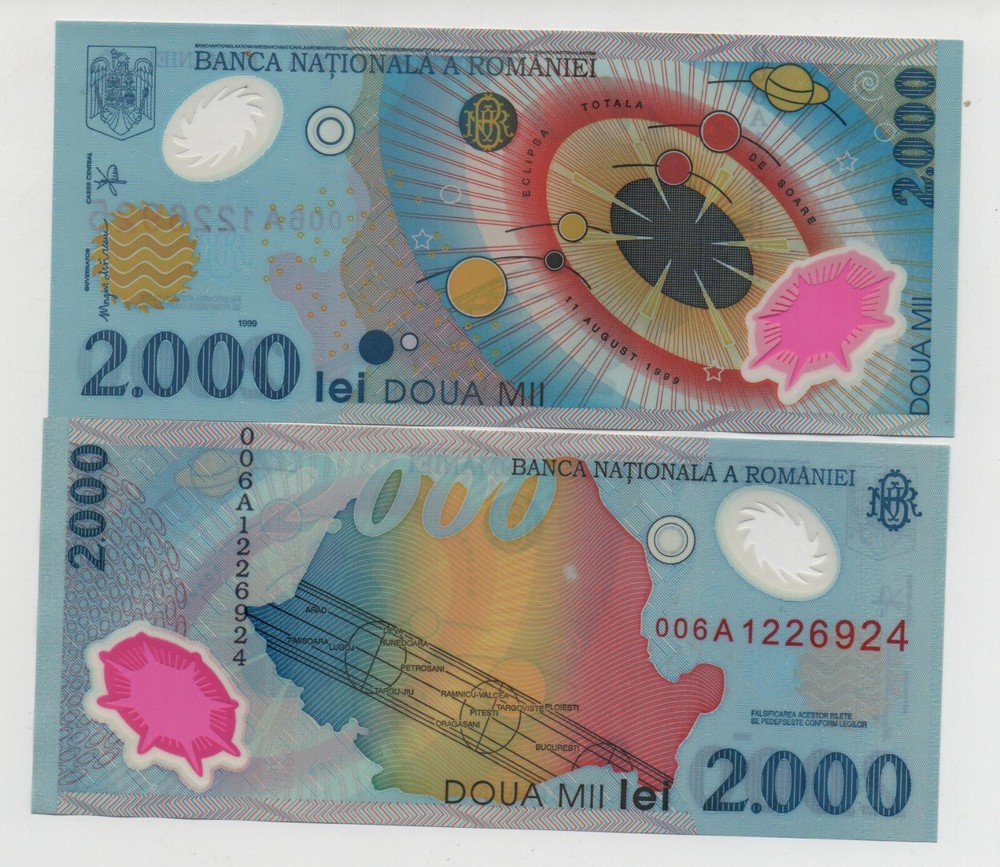 ROMANIA 2000 LEI 1999 PICK 111 POLYMER UNC