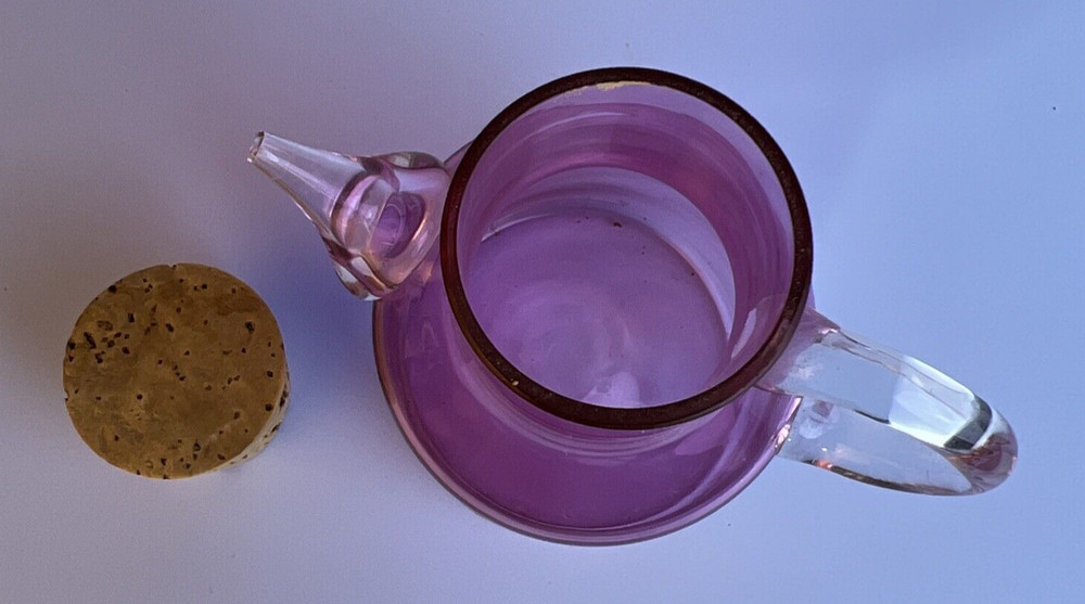 Pilgrim Glass Blown Glass Mini Pitcher ~ Cranberry with Clear Handle