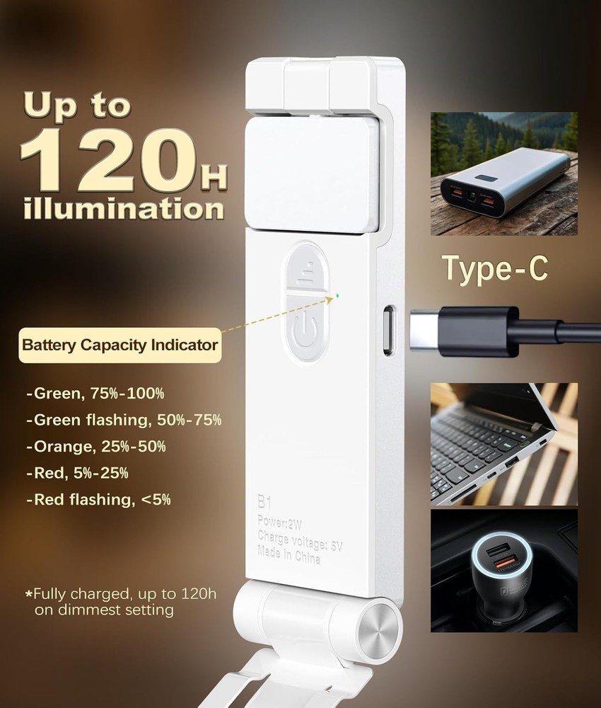 Reading Light, USB Rechargeable Book Light for Reading in Bed,Foldable Clip-o...